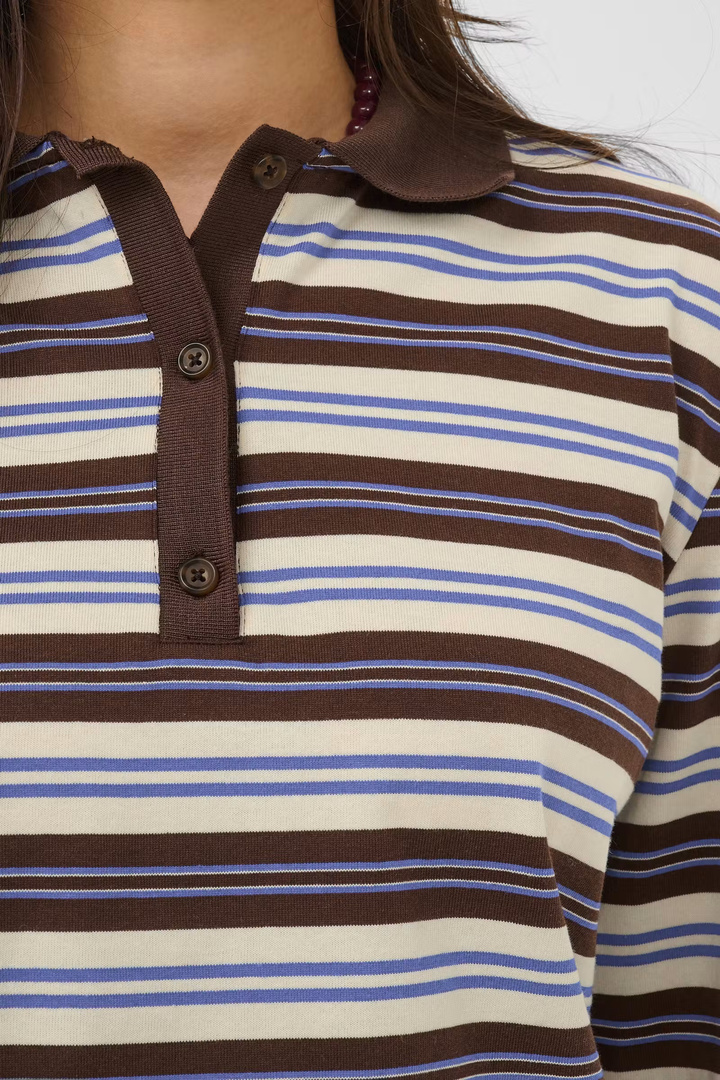 TatySZ Poloshirt Chocolate Brown Blue Stripes