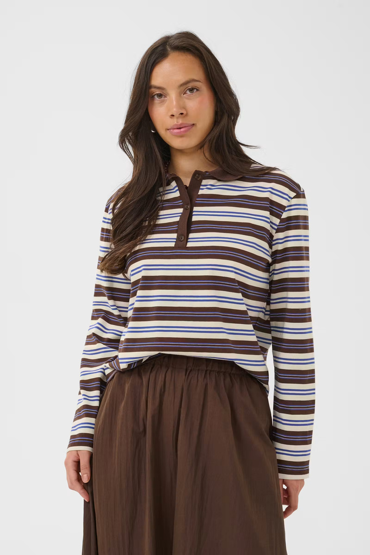TatySZ Poloshirt Chocolate Brown Blue Stripes