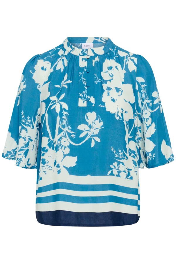 RashedaSZ Blouse Vallarta Blue Flower Bouquet