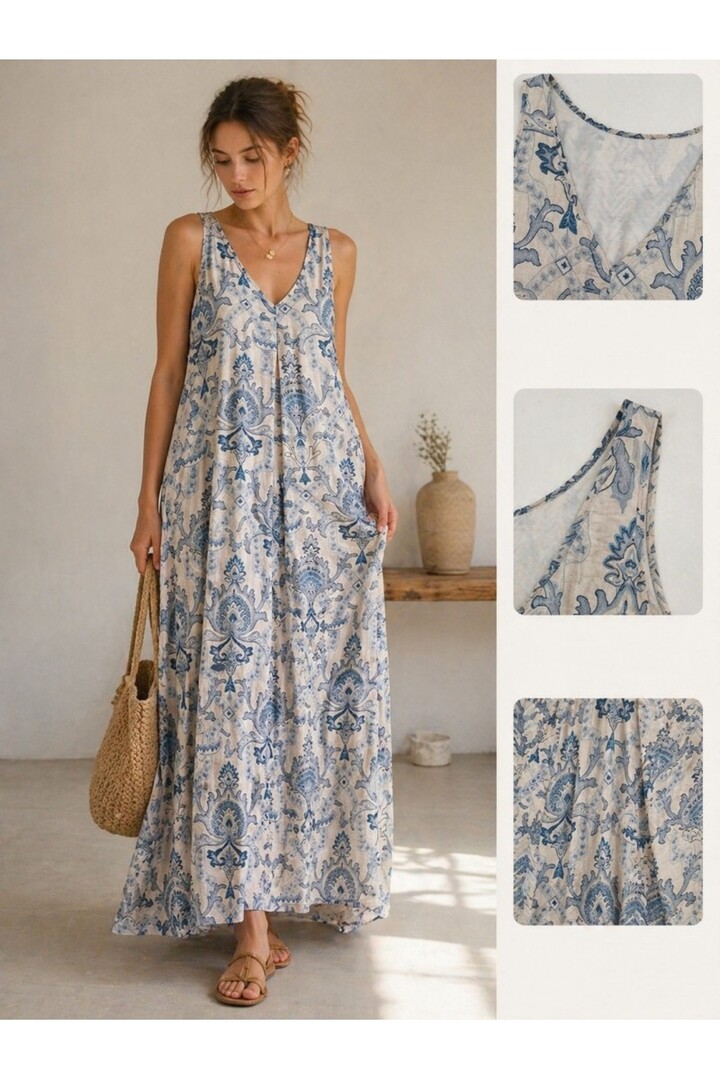Floral print maxi dress Blue