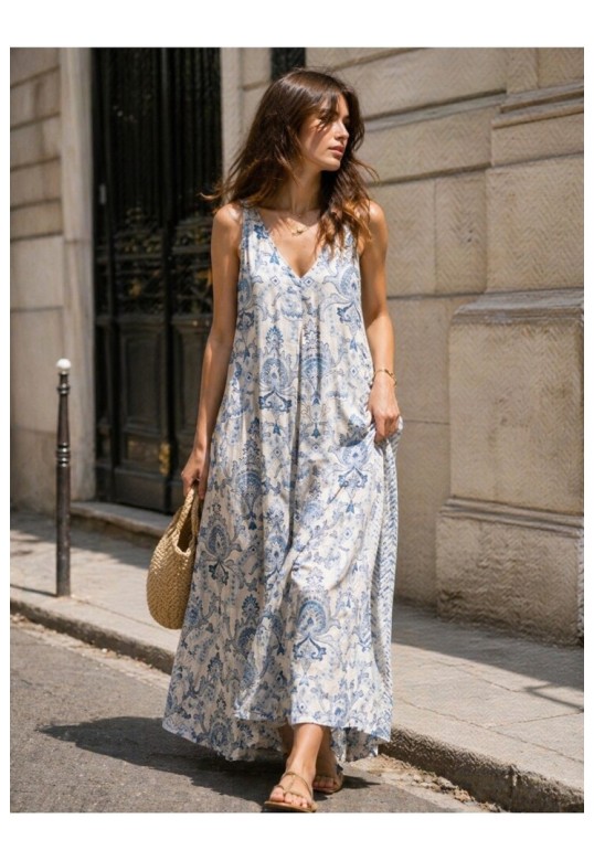 Floral print maxi dress Blue