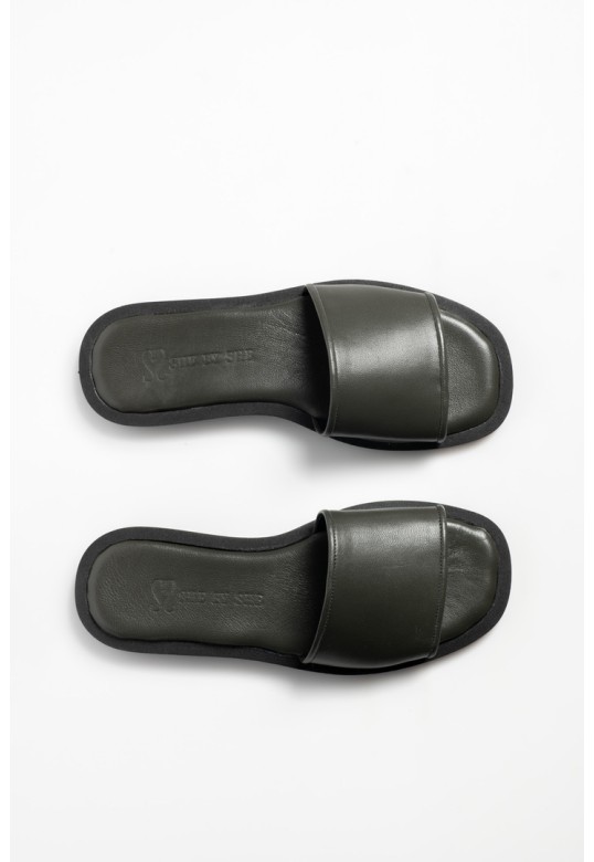 FLAT SANDALS LEATHER GREY