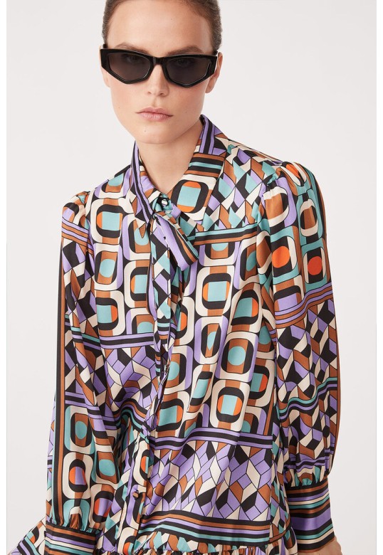 Camy Graphic print satin shirt dress