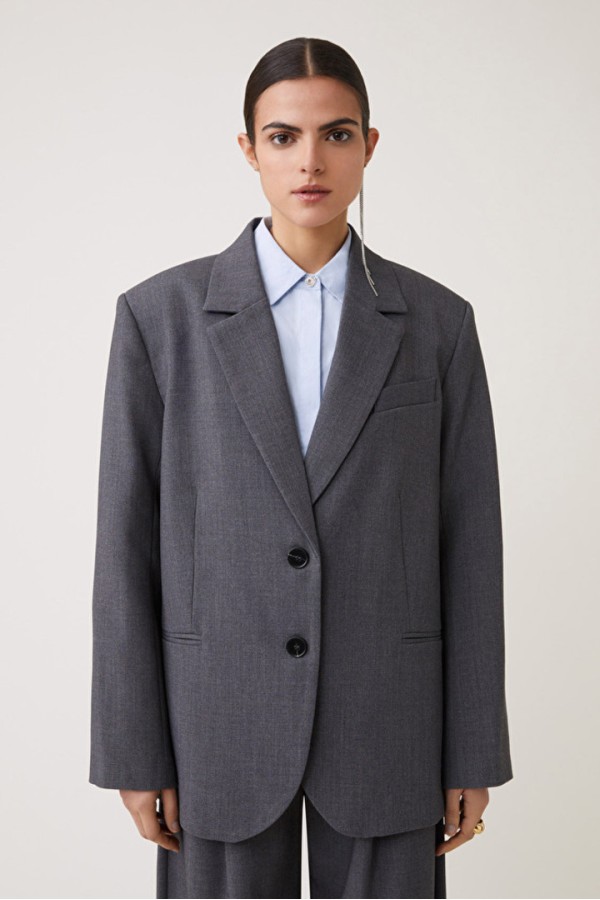 Dwen Plain blazer jacket heatheer grey