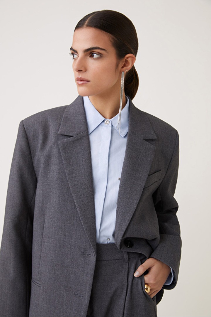 Dwen Plain blazer jacket heatheer grey