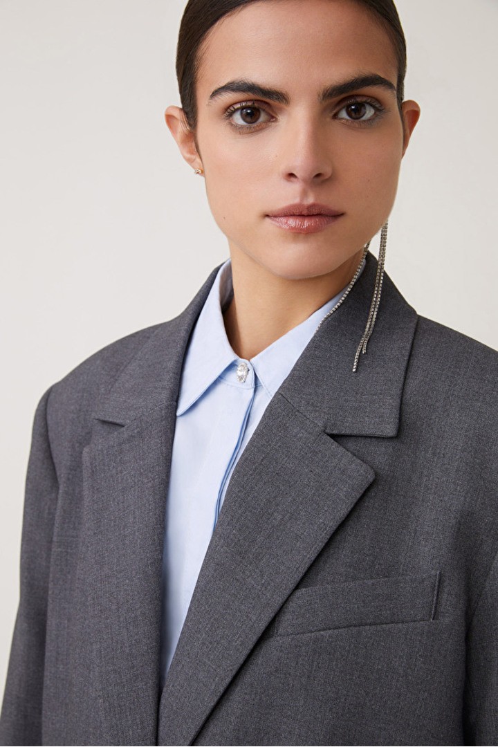 Dwen Plain blazer jacket heatheer grey