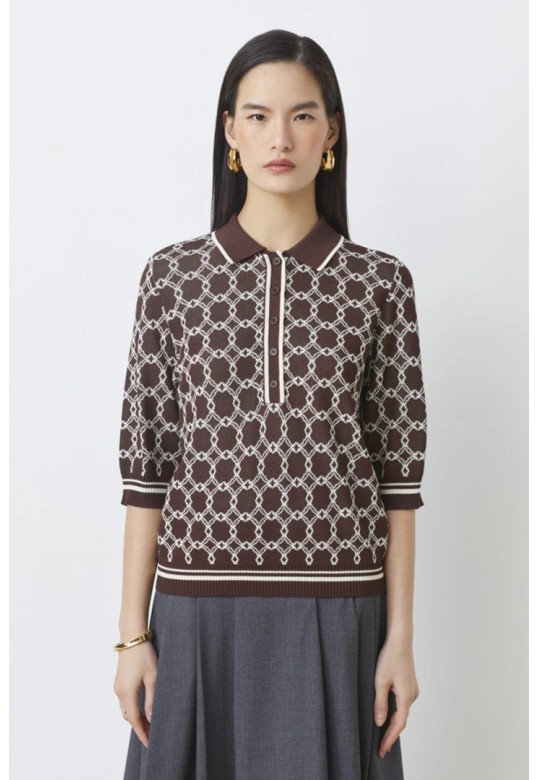 Paolo Coffee polo shirt with patterns 