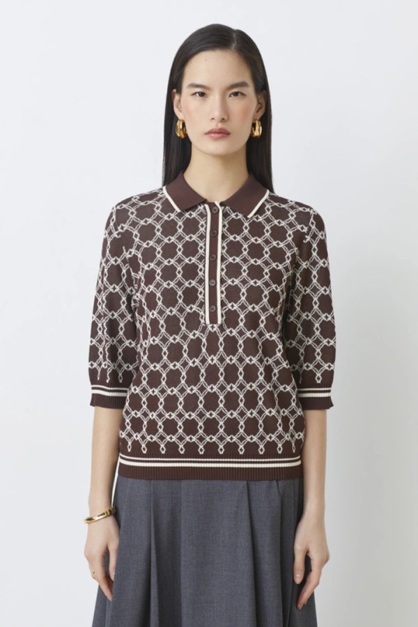 Paolo Coffee polo shirt with patterns 
