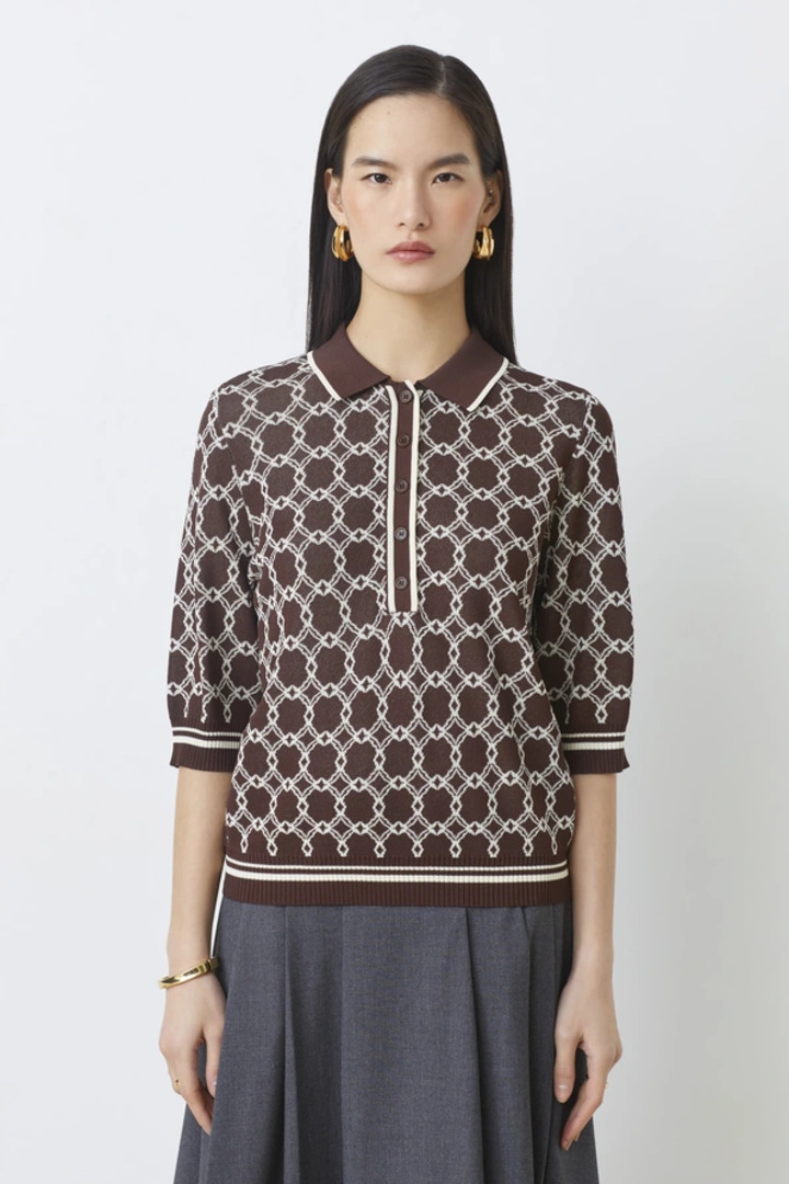 Paolo Coffee polo shirt with patterns 