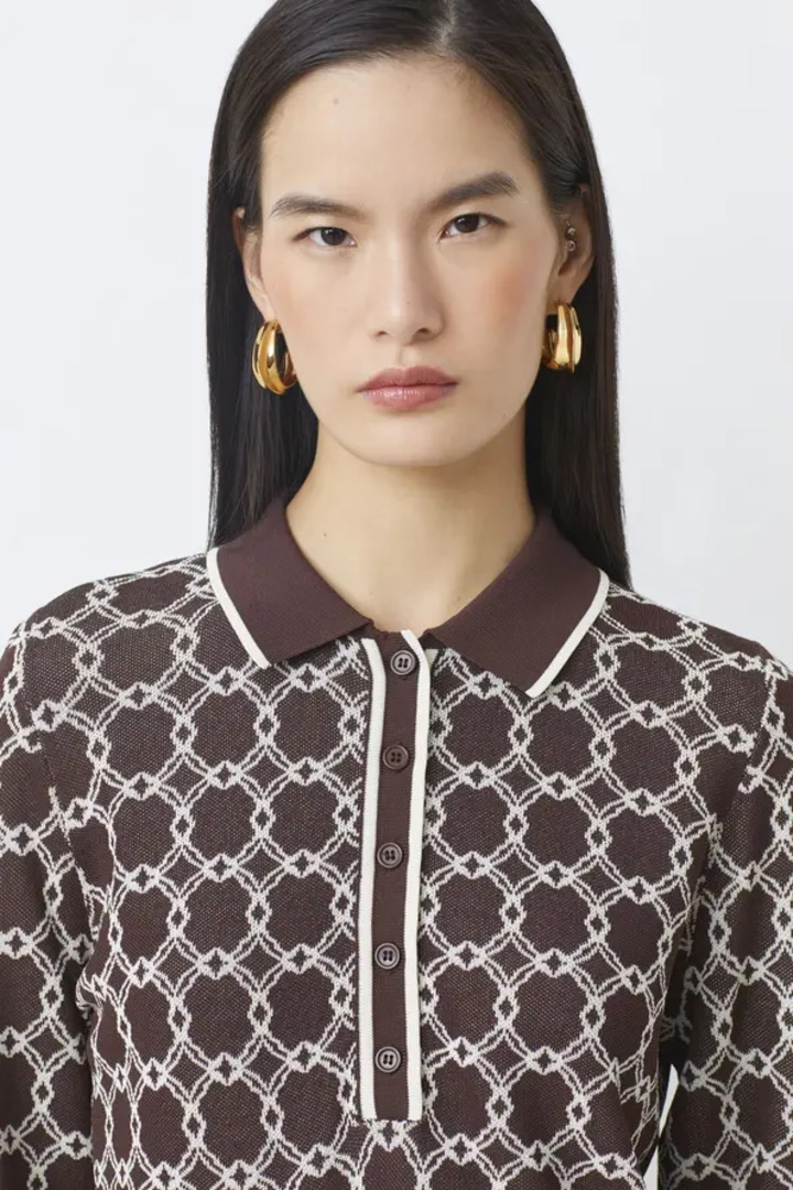 Paolo Coffee polo shirt with patterns 