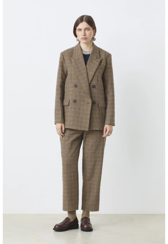 Davis Wool checked blazer jacket Camel