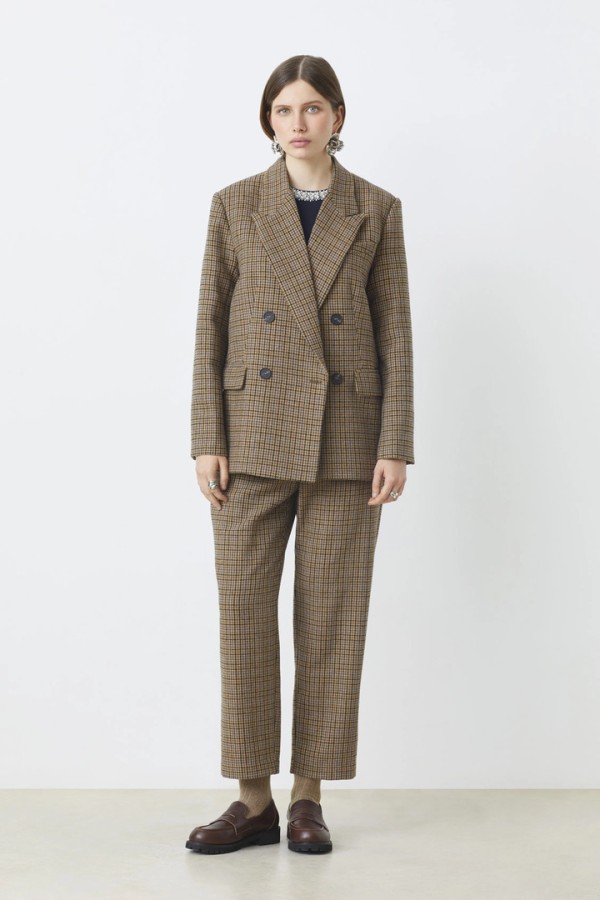 Davis Wool checked blazer jacket Camel
