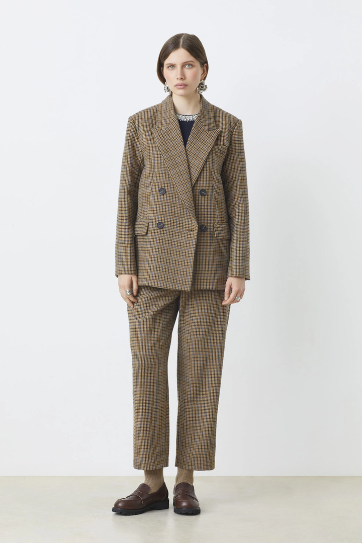 Davis Wool checked blazer jacket Camel