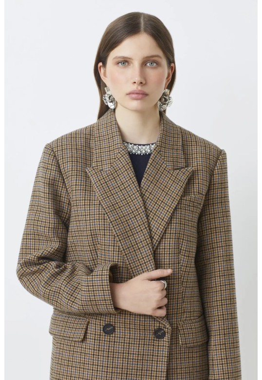 Davis Wool checked blazer jacket Camel