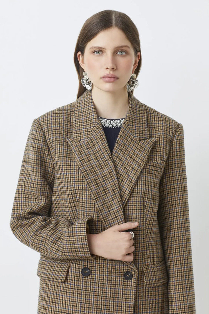Davis Wool checked blazer jacket Camel
