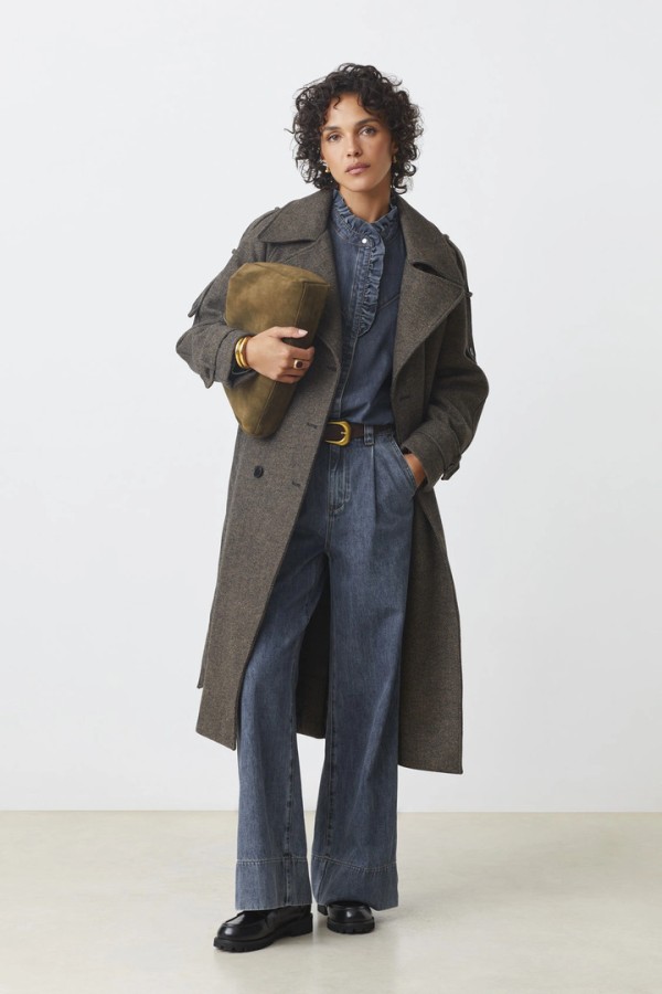 Emo Long woollen coat with belt Chocolate