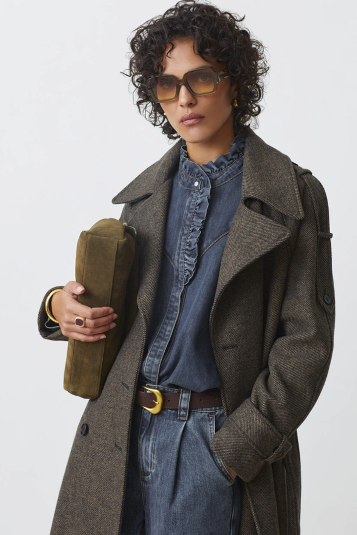 Emo Long woollen coat with belt Chocolate