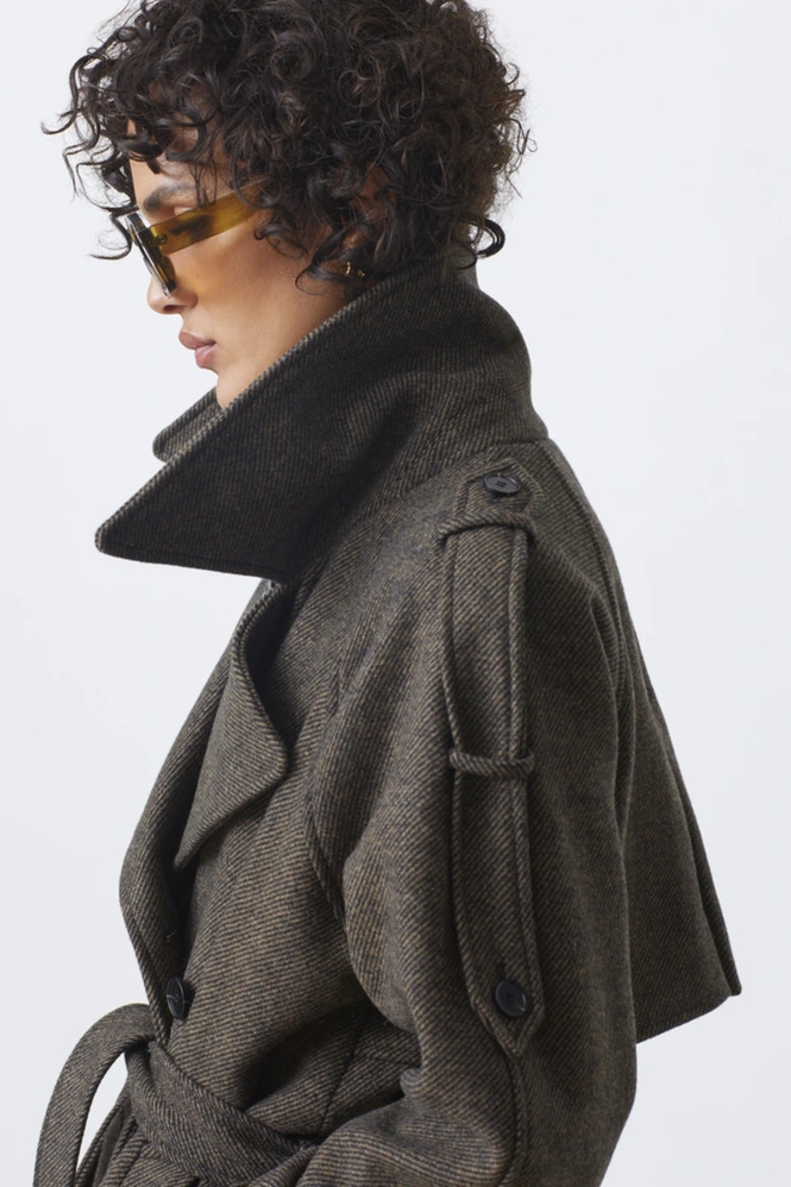 Emo Long woollen coat with belt Chocolate