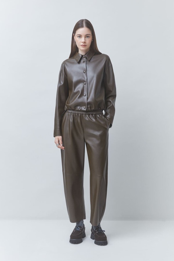JUST wide-leg faux leather pants Khaki