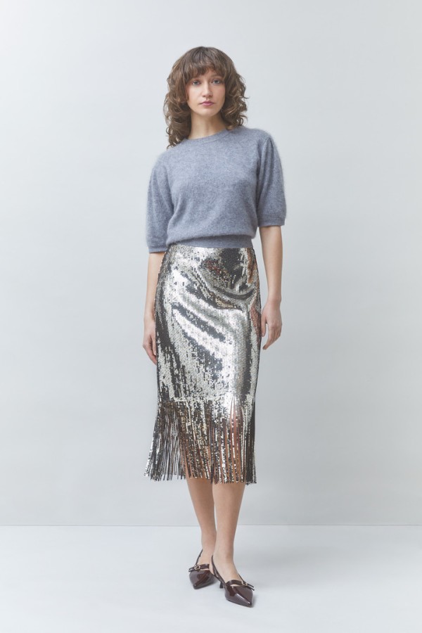 FOX sequinned midi skirt Silver