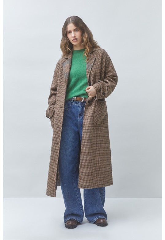 ENJOY Long reversible wool coat Chocolate