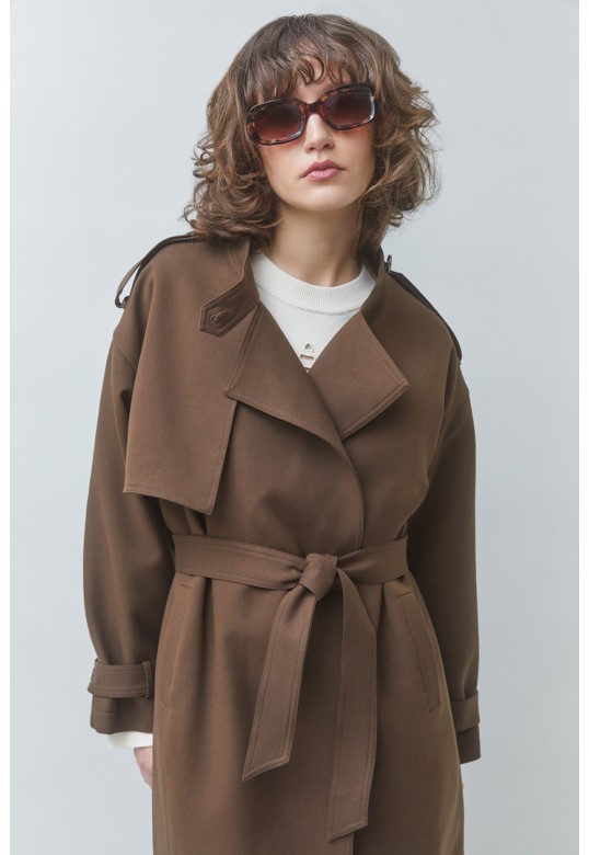 EPIC Long coat with a belt Chocolate