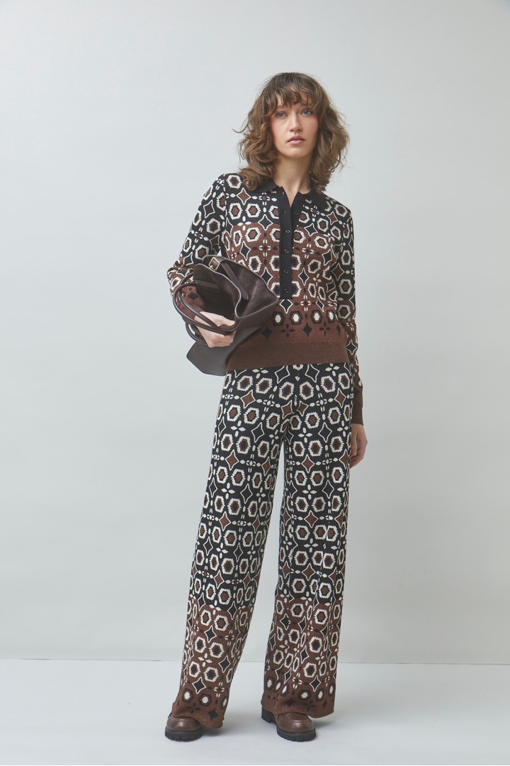 PALMAROS Fancy jacquard polo jumper Black