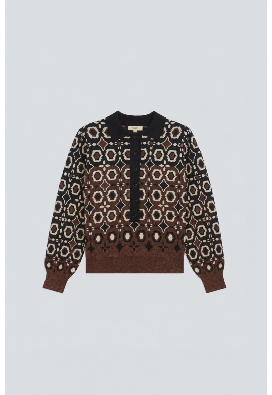 PALMAROS Fancy jacquard polo jumper Black