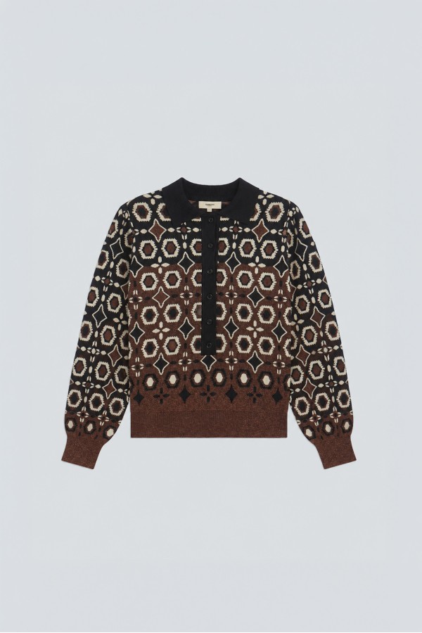 PALMAROS Fancy jacquard polo jumper Black