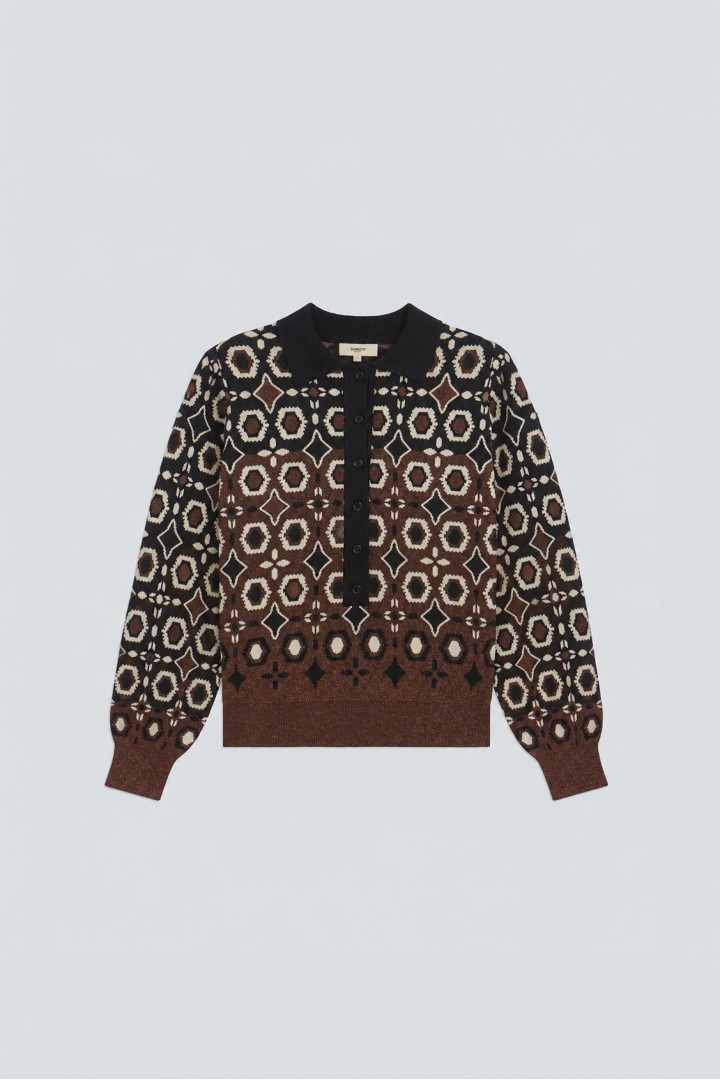 PALMAROS Fancy jacquard polo jumper Black