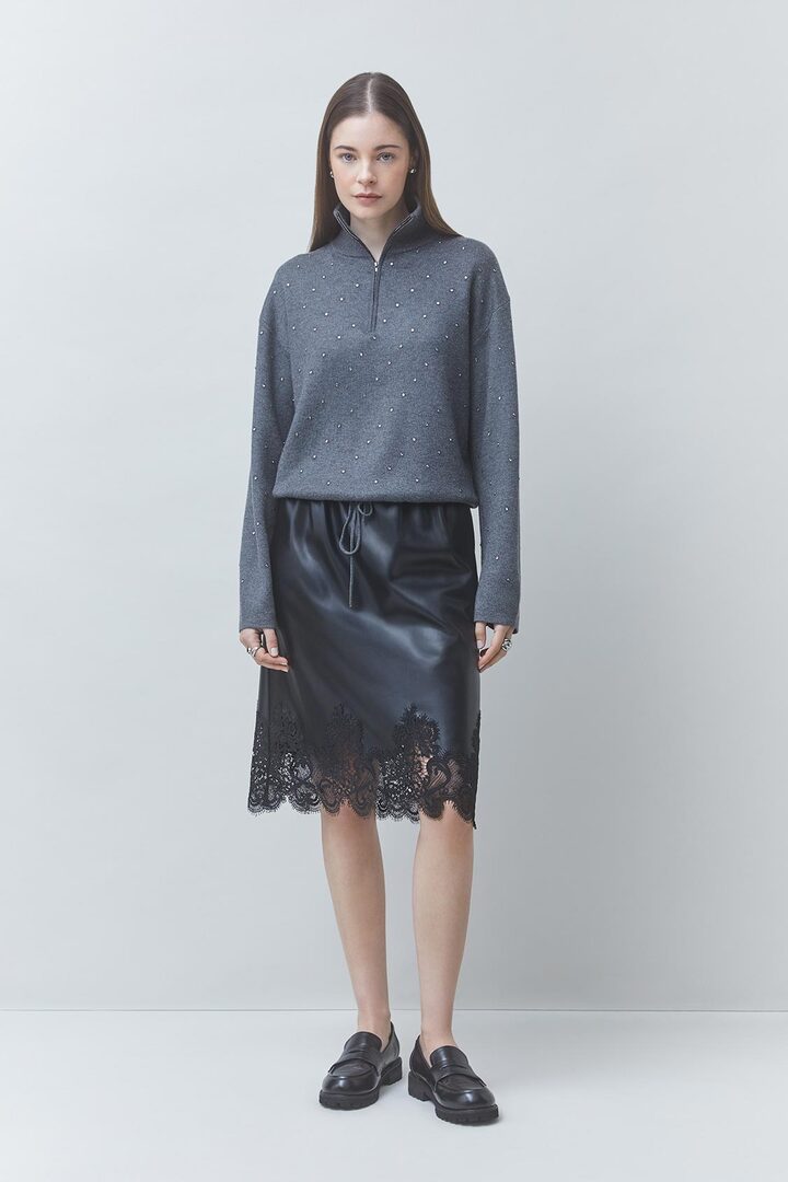PRISTO Short hoodie with rhinestone details Carbon