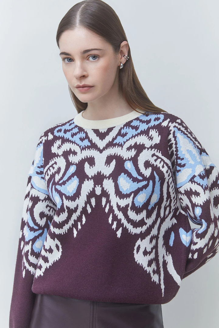 PAVARO Fancy jacquard jumper Plum