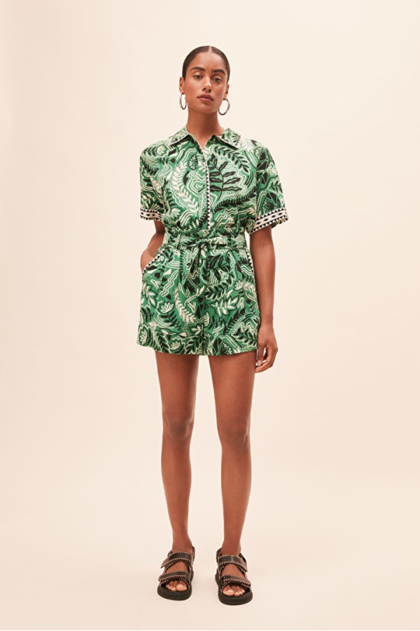 BANNY Tropical print high waist belted shorts