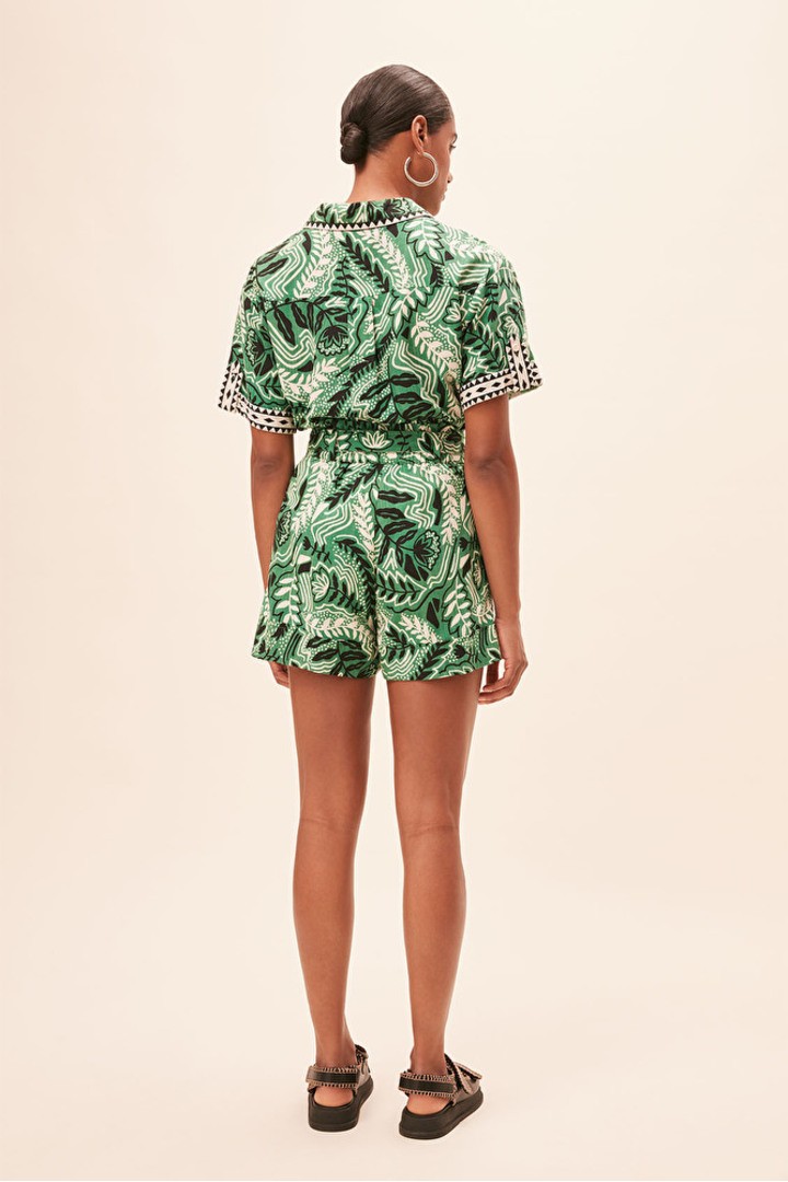 BANNY Tropical print high waist belted shorts