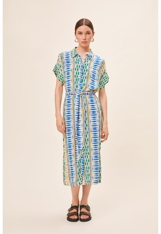 CARA Fluid shirt dress with geo ethnic print