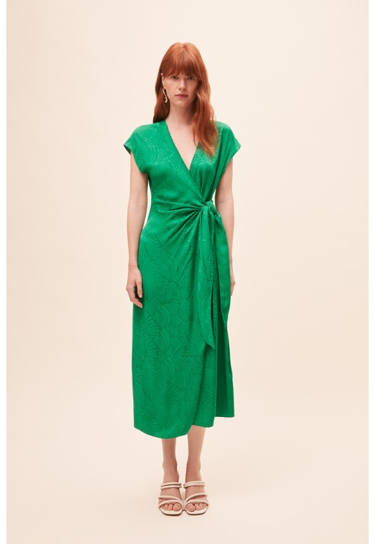 CITIZEN Short satin jacquard wrap dress green
