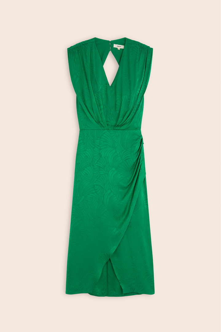 CITIZEN Short satin jacquard wrap dress green