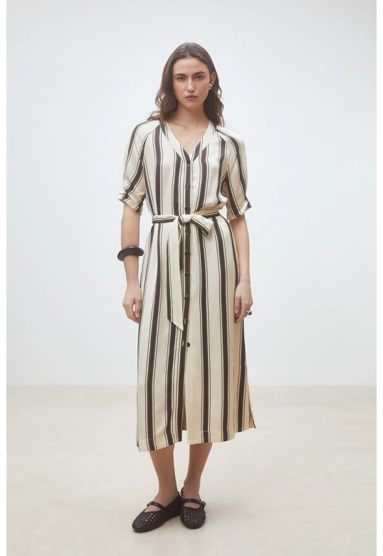 Clem Long striped dress Cream