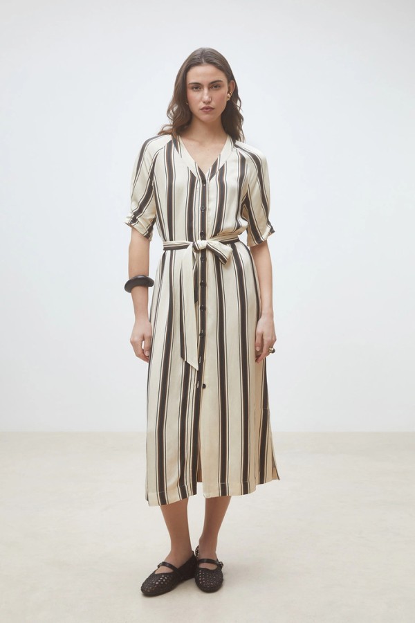 Clem Long striped dress Cream
