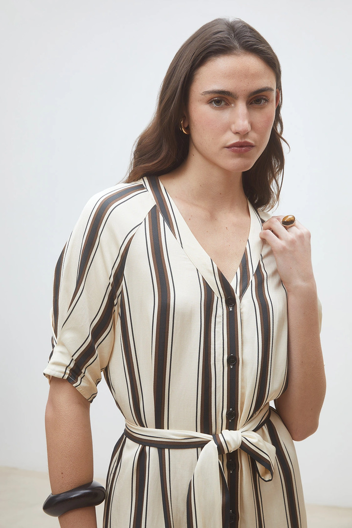 Clem Long striped dress Cream