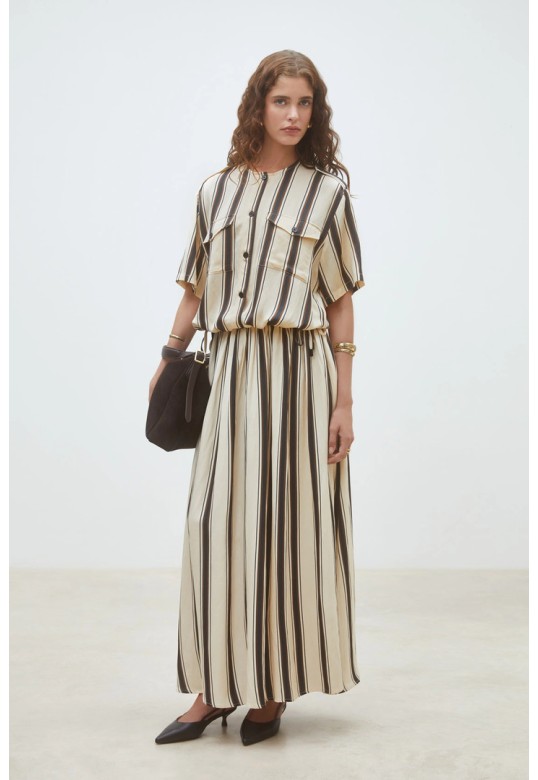 Fidji Long striped skirt Cream