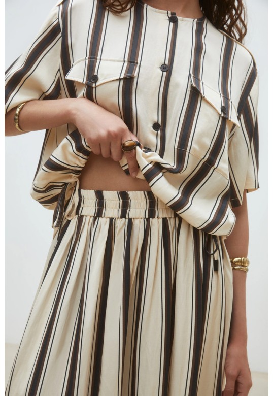 Fidji Long striped skirt Cream