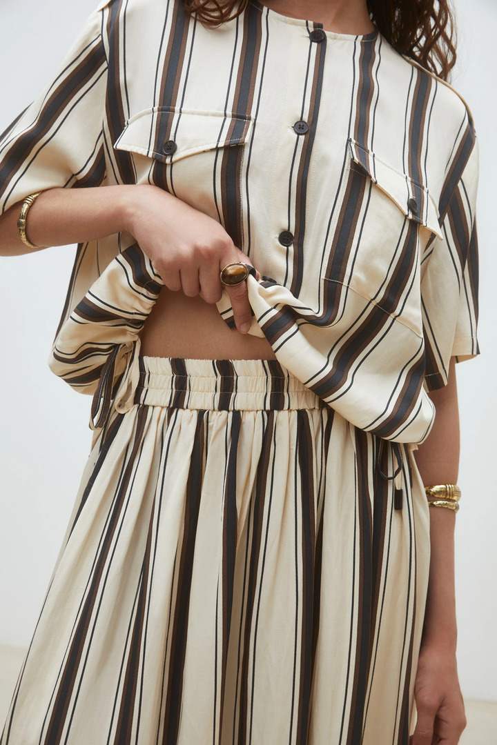 Fidji Long striped skirt Cream