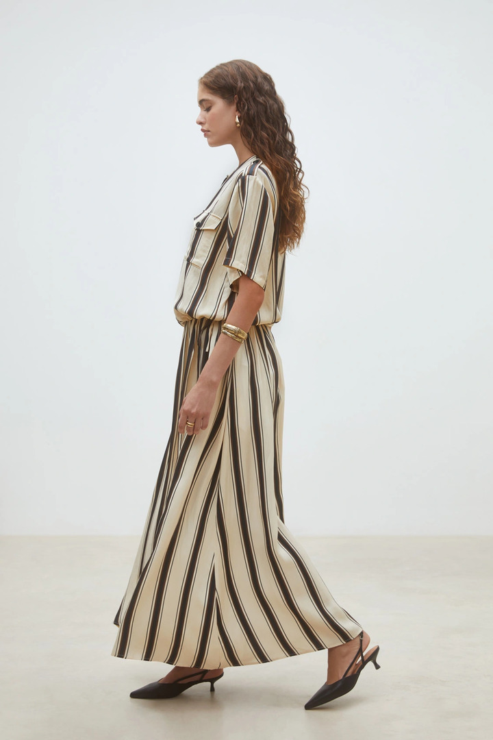 Fidji Long striped skirt Cream