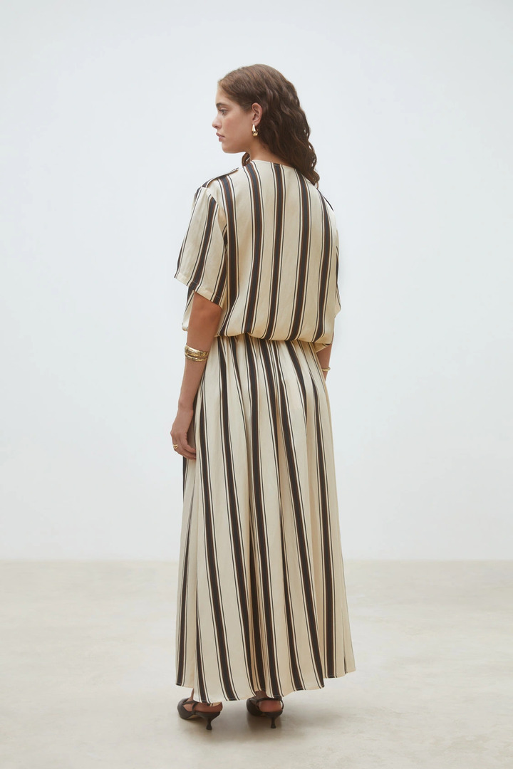 Fidji Long striped skirt Cream