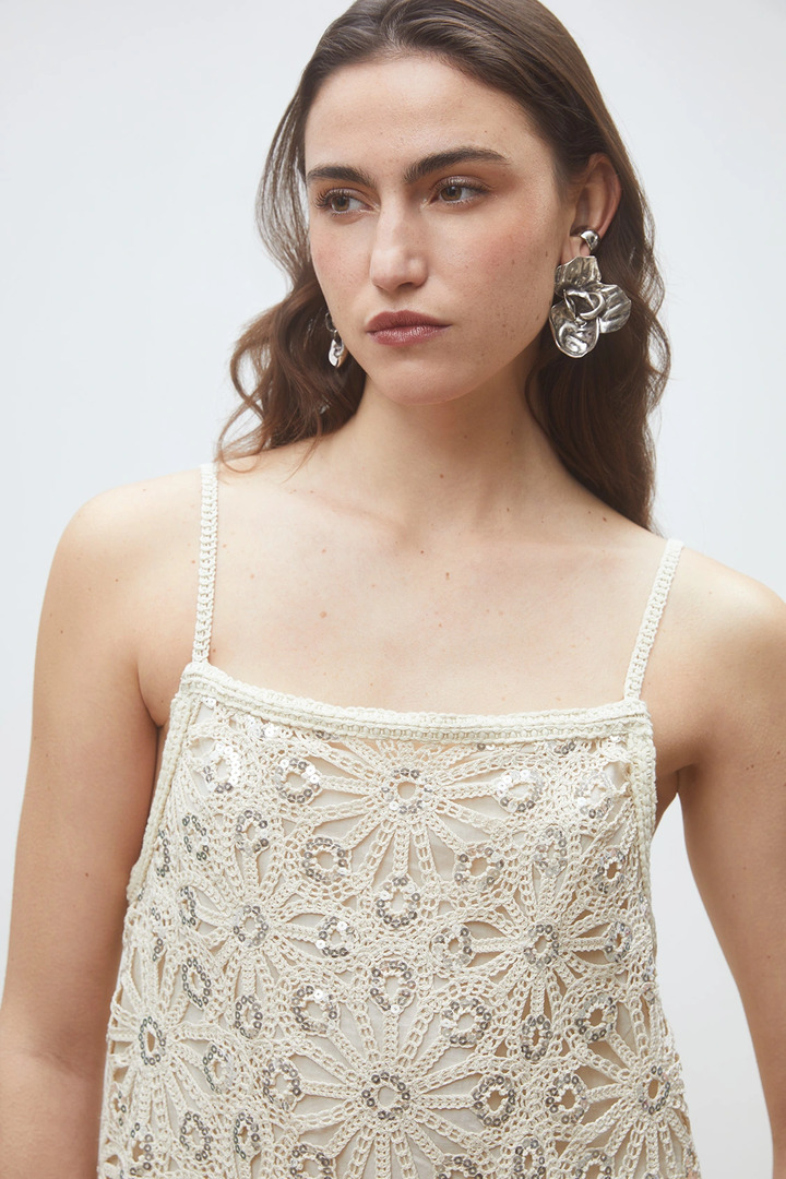 Chelby Crochet and sequin dress Beige