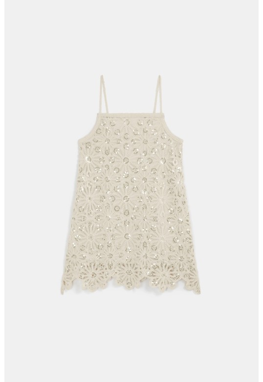 Chelby Crochet and sequin dress Beige
