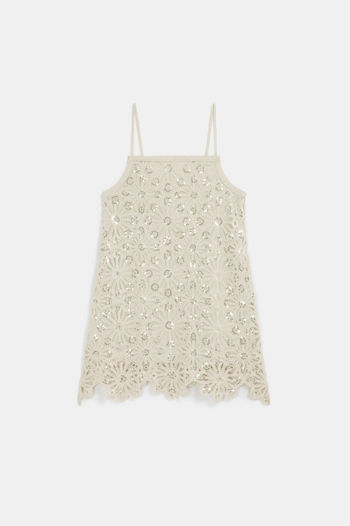 Chelby Crochet and sequin dress Beige