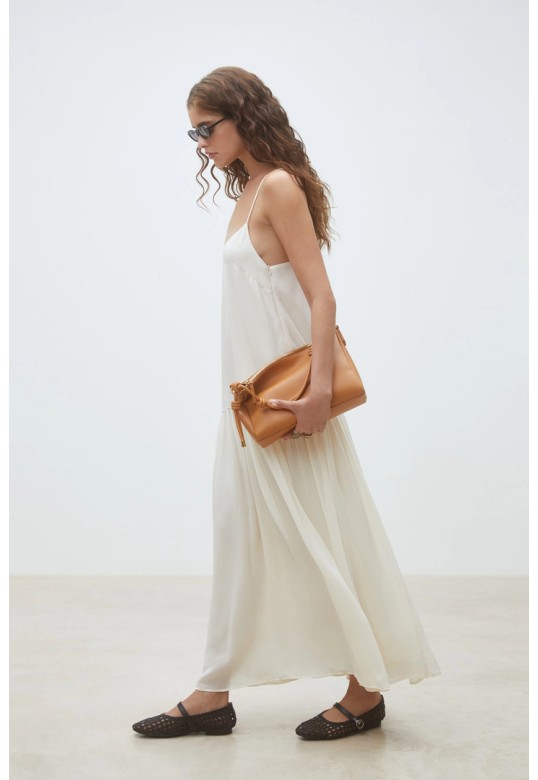 Carlota Long flowing plain dress with straps Cream