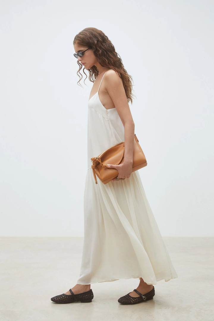 Carlota Long flowing plain dress with straps Cream